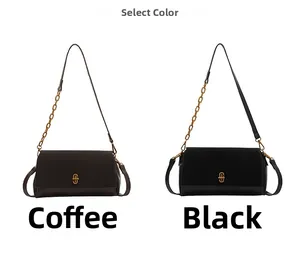 Classic rectangle crossbody bags in coffee and black with gold hardware detail