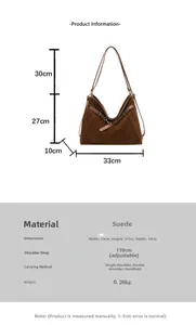 Dettagli della borsa tote in pelle scamosciata 33x27x10cm con tracolla regolabile 110cm