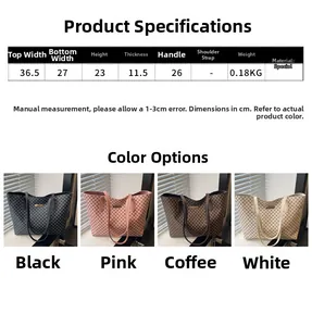 Detailed size chart and dimensions for the large capacity printed PU tote handbag