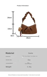 Detailed size specifications for the leopard print suede shoulder bag with dimensions