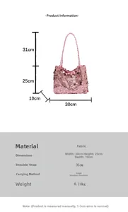 Tabella taglie dettagliata per borsa a spalla con paillettes rosa 30x25x10cm