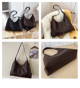 Detailed views of high-capacity matte leather tote bags with elegant vertical stitching details