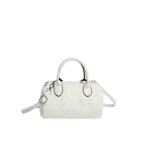 Chic fluffy lambswool crossbody bag in cream white with adjustable shoulder strap