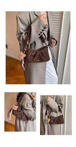 Brown leopard print shoulder bag featuring unique cloud pleated handle and cute bear charm