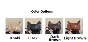 Detail showcasing four colors of hobo bags: khaki, black, dark brown and light brown