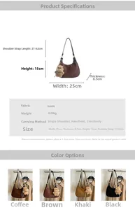 Detail view of suede crescent bag with plush bear charm showing four color variants