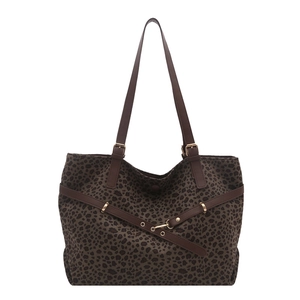 Grand sac cabas léopard pour femme avec poignées en cuir synthétique marron et design