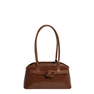 Braune Retro-Schultertasche für Damen mit großer Kapazität und poliertem PU-Leder-Finish