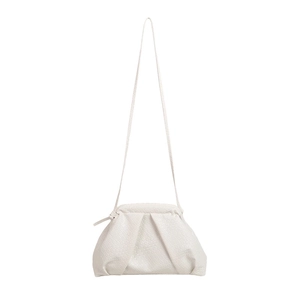 Minimalist white woven shell crossbody bag with soft pleats and thin strap for women