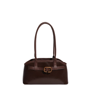 Sac à épaule rétro en similicuir marron foncé avec boucle en D et fines bandoulières