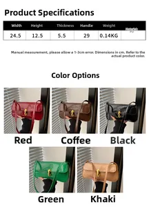 Detailed size chart and dimensions of the minimalist glossy PU leather shoulder bag