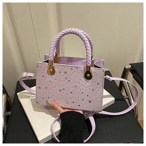 Chic lavender crossbody bag with silver star pattern and woven handle for women