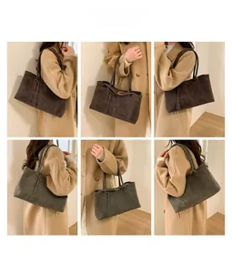 Collage of chic large capacity tote bags in dark brown and sage green for styling