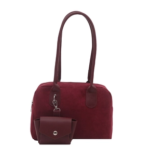 Retro burgunderrote Bowling-Tasche aus Wildlederimitat mit passendem kleinem Münzetui