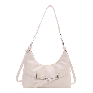 Minimalist cream white hobo underarm bag with silver buckle and eyelet strap detail