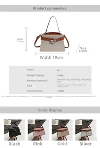 Detailed size chart for the sequin handbag showing dimensions, fabric and carrying methods
