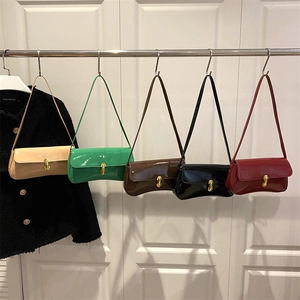 Glossy leather underarm bags with U-shaped gold buckle in five retro colors for women