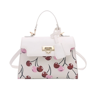 Sac bandoulière blanc à imprimé cerise avec fermoir doré et poignée pour femme