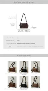 Detailed view of women's PU leather shoulder bag with dimensions and leopard pattern options