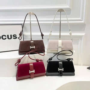 Vintage Baguette Underarm Bag Women Retro PU Leather Suede Stitching Metal Buckle Knotted Strap Minimalist French Style