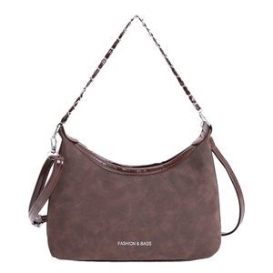Brown frosted leather shell Hobo bag with chain handle and Fashion & Bags text logo