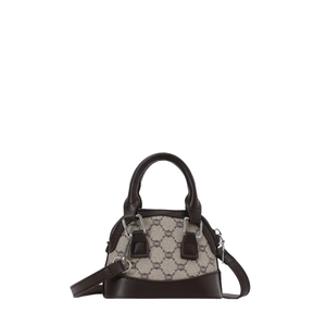 Mini sac à main forme coquille en toile à motif chaîne et finitions marron foncé