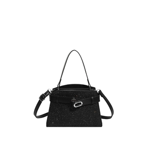 Elegant black sequin handbag for women with silver glitter finish and metal buckle strap