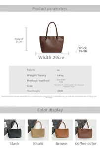 Detailed size chart and multi-color view of minimalist oil wax leather tote bags