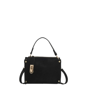 Borsa a mano nera con chiusura dorata e tracolla sottile per donna alla moda