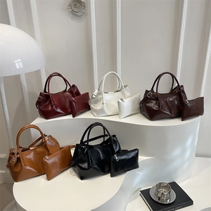Minimalist PU Leather Bucket Bag For Women Trendy Crossbody Shoulder Bag With Small Pouch Large Capacity Fashion Daily Tote
