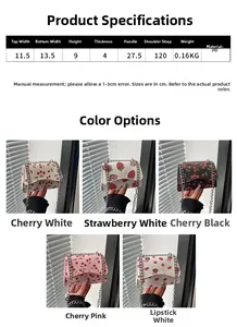 Detailed size chart and specifications for sweet print mini PU crossbody chain bag