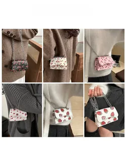 Detail grid showing cherry and strawberry print mini chain bags in various styles