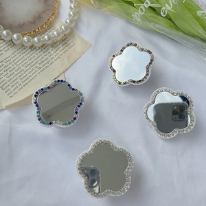 Support téléphone miroir strass en forme de fleur, pliable et portable en couleurs