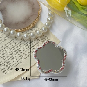 Grip de téléphone en forme de fleur avec strass et mini miroir de maquillage 49,43mm