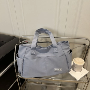 Morandi blue minimalist nylon tote bag with large capacity for commuting and daily use
