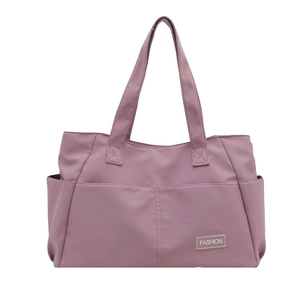 Grande borsa tote in nylon viola scuro con tasca frontale e scomparti laterali per ufficio