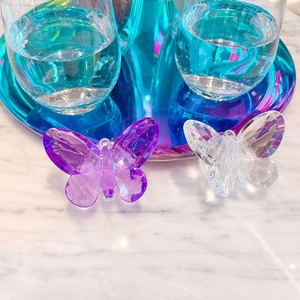 Support de téléphone papillon en cristal de luxe violet et transparent taillé