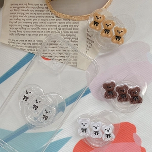 Glitter bear phone grip and clear case set with heart-shaped folding resin stand