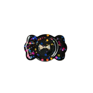 Black glitter resin phone grip with colorful sequins and shiny rhinestone bow tie