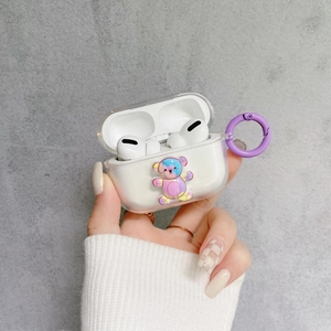 Coque transparente AirPods Pro avec motif ours coloré et mousqueton violet