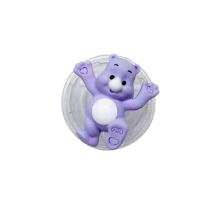 Cute purple cartoon bear phone socket stand and grip with a heart pattern on the feet