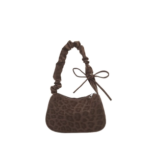 Borsa tote alla moda con stampa leopardata marrone, manico arricciato e fiocco