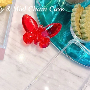 Luxurious red crystal butterfly phone socket and transparent case holder accessory