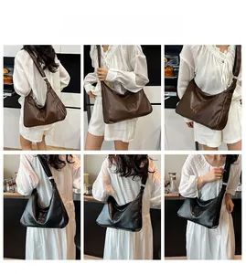 Vues détaillées du sac hobo vintage en noir et marron pour les trajets quotidiens