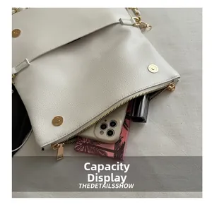 Internal capacity of white lychee leather bag with phone and cosmetics