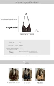 Tableau des tailles et couleurs pour grand sac cabas vintage en cuir PU souple