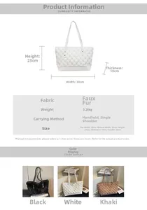 Detailed size chart for the plush bucket bag with dimensions and material parameters