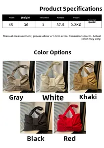 Tabella taglie borsa tote con fiocco grande 45x36cm in cinque colori differenti