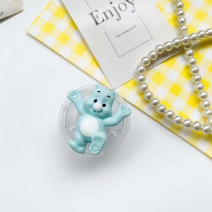 Cute light blue cartoon bear 3D expandable phone grip holder with transparent base