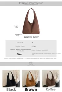 Detailed dimension guide and specifications for this large faux suede tote shoulder bag